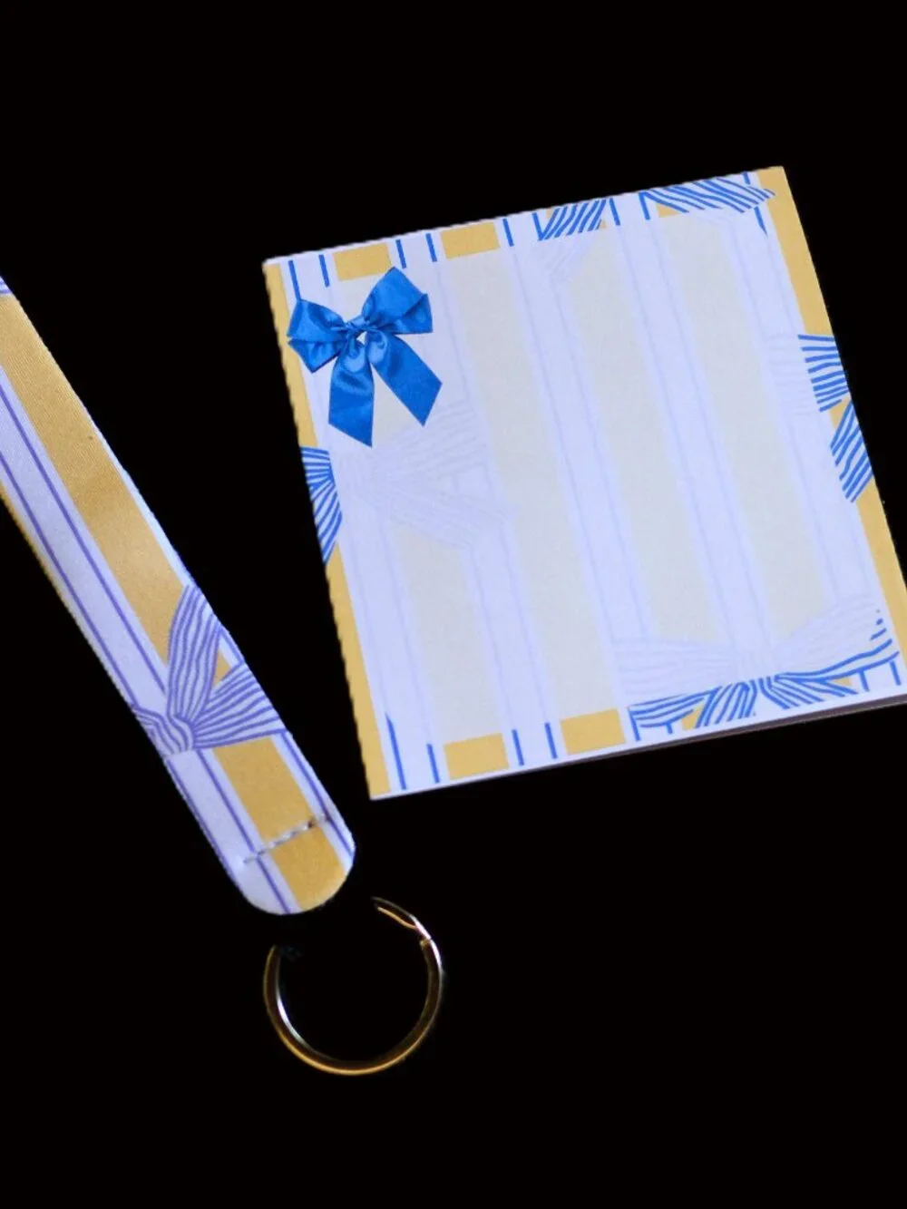 Handmade Yellow Striped Matching Set, blue, bow, gift, zipper, bookmark, lanyard